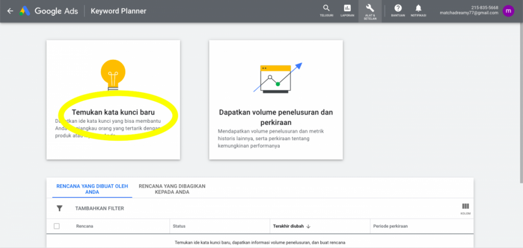 Cara daftar Google Keyword Planner gratis