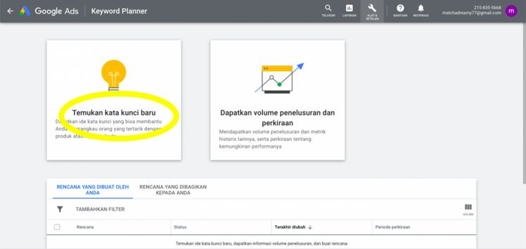 cara menemukan kata kunci google keyword palnner