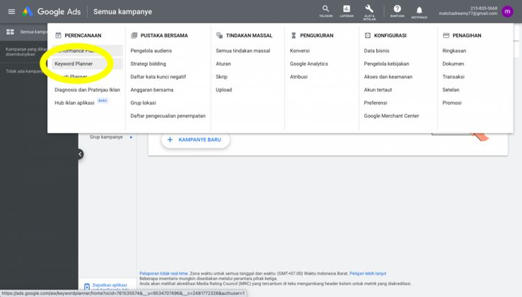 cara setting google keyword planner