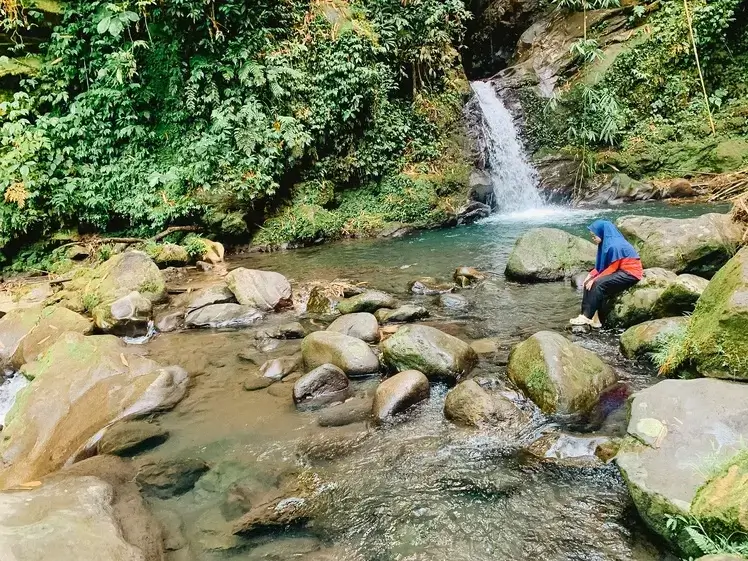 green stone, a Small waterfall at Bhumi Bambu Baturraden Purwokerto