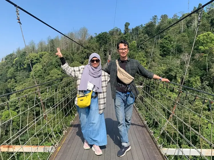 Situ Gunung Suspension Bridge surrounded by the forest in Sukabumi