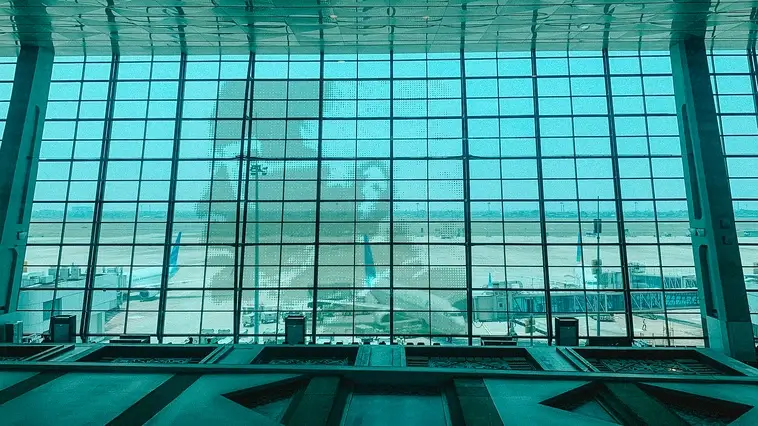 View of airplanes from a restaurant at Soekarno-Hatta Airport
